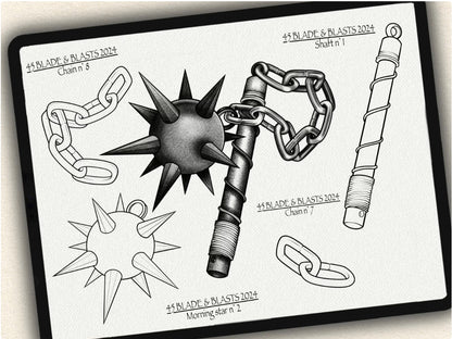 45 Blade & Blasts Tattoo Brushes – Stamp Set for Procreate, Photoshop & CSP | Collection 2024