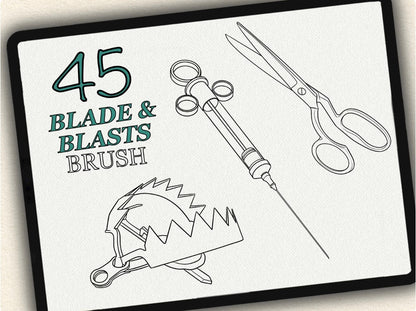 45 Blade & Blasts Tattoo Brushes – Stamp Set for Procreate, Photoshop & CSP | Collection 2024