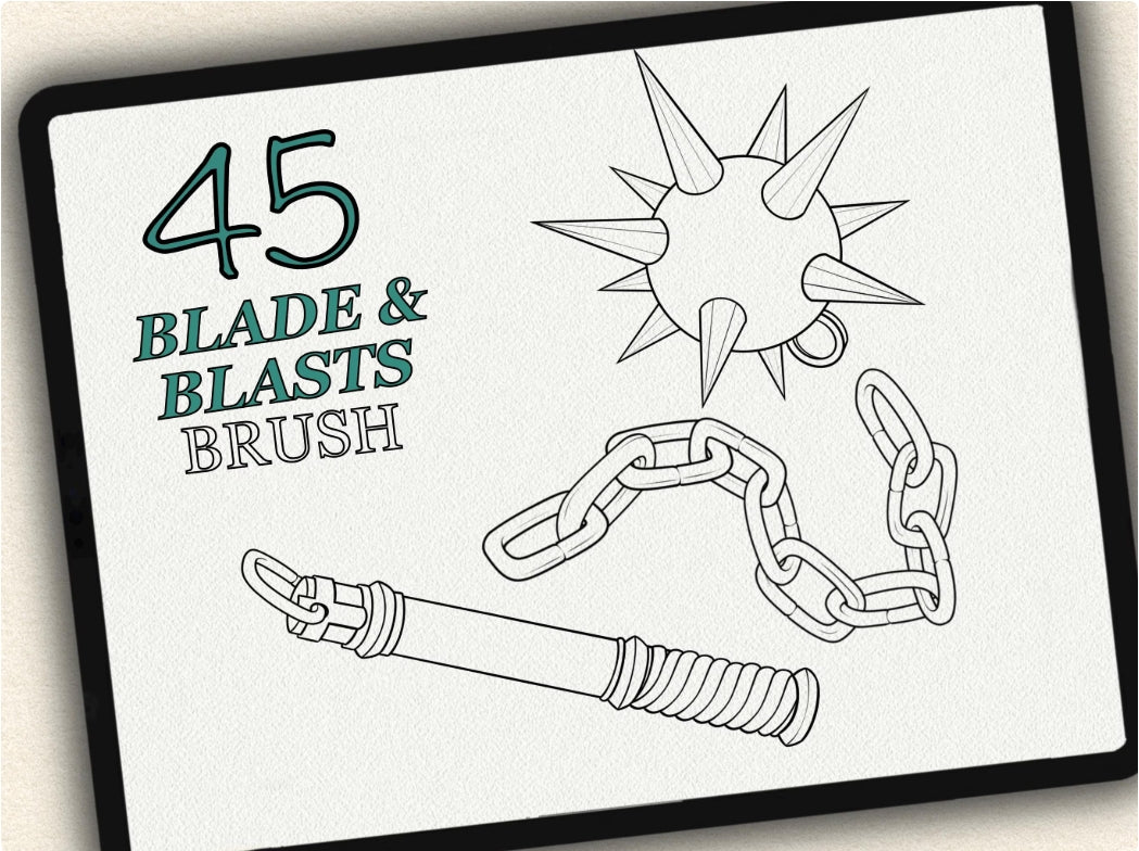 45 Blade & Blasts Tattoo Brushes – Stamp Set for Procreate, Photoshop & CSP | Collection 2024