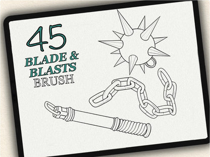 45 Blade & Blasts Tattoo Brushes – Stamp Set for Procreate, Photoshop & CSP | Collection 2024