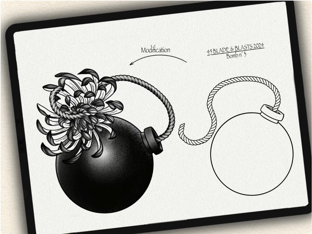 45 Blade & Blasts Tattoo Brushes – Stamp Set for Procreate, Photoshop & CSP | Collection 2024