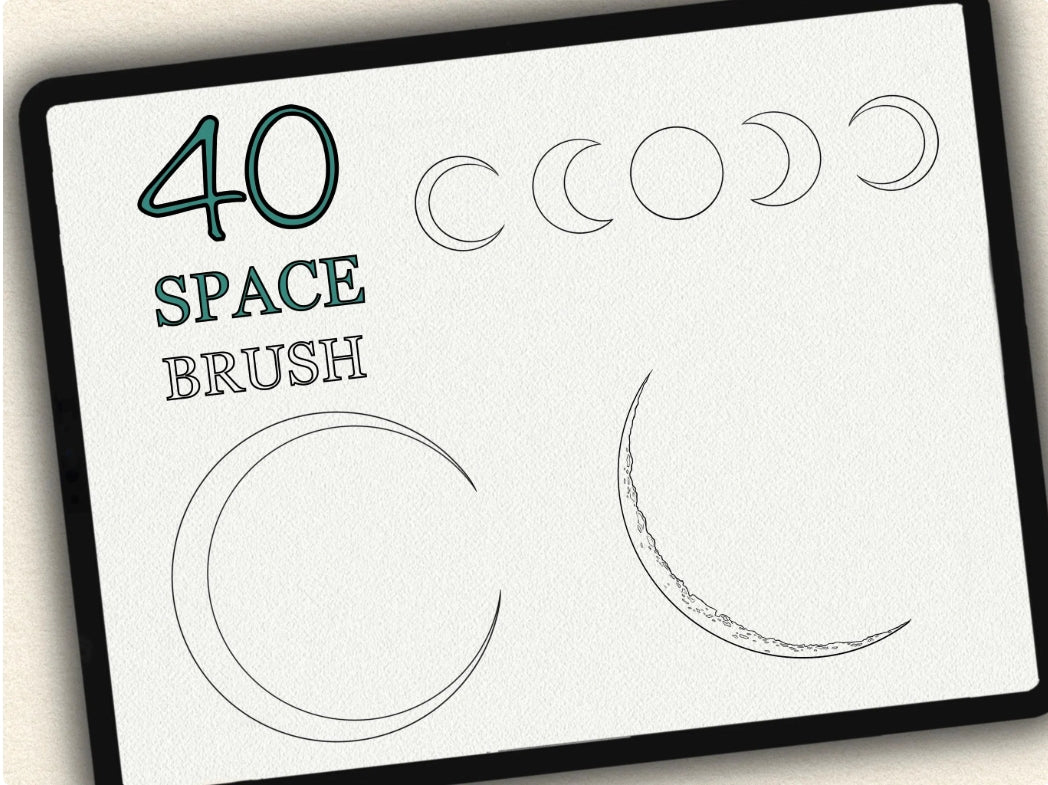 40 Space Tattoo Brushes – Stamp Set for Procreate, Photoshop & CSP | Collection 2024
