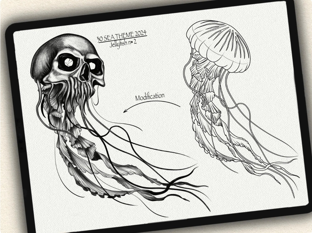 30 Sea Theme Tattoo Brushes – Stamp Set for Procreate, Photoshop & CSP | Collection 2024
