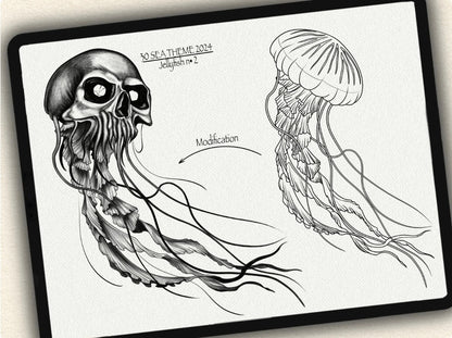 30 Sea Theme Tattoo Brushes – Stamp Set for Procreate, Photoshop & CSP | Collection 2024