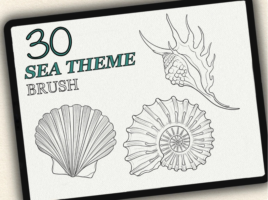 30 Sea Theme Tattoo Brushes – Stamp Set for Procreate, Photoshop & CSP | Collection 2024