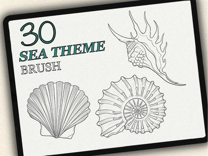 30 Sea Theme Tattoo Brushes – Stamp Set for Procreate, Photoshop & CSP | Collection 2024