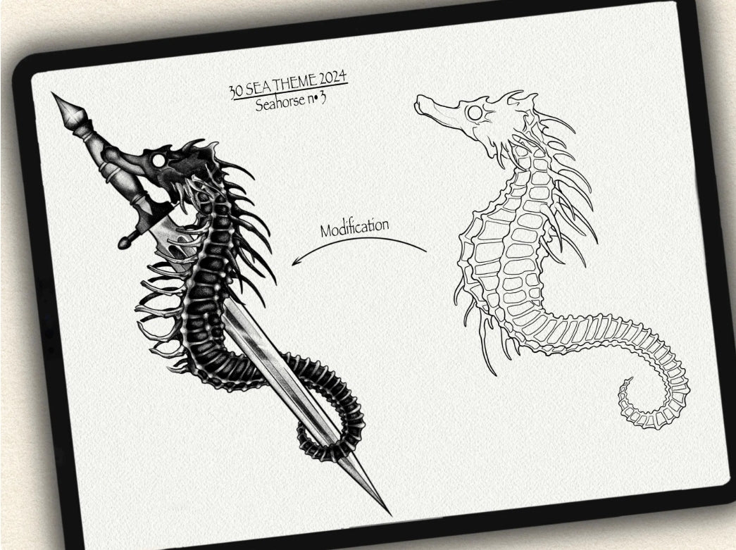 30 Sea Theme Tattoo Brushes – Stamp Set for Procreate, Photoshop & CSP | Collection 2024
