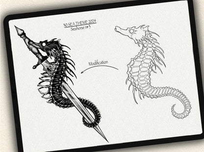 30 Sea Theme Tattoo Brushes – Stamp Set for Procreate, Photoshop & CSP | Collection 2024