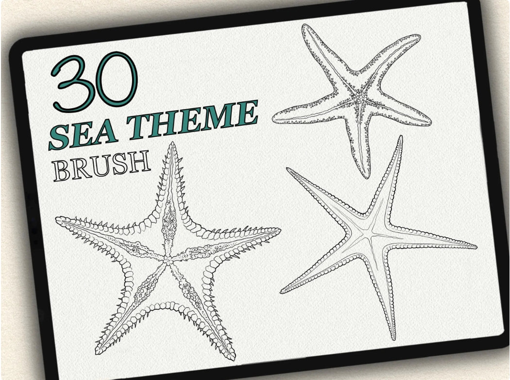 30 Sea Theme Tattoo Brushes – Stamp Set for Procreate, Photoshop & CSP | Collection 2024