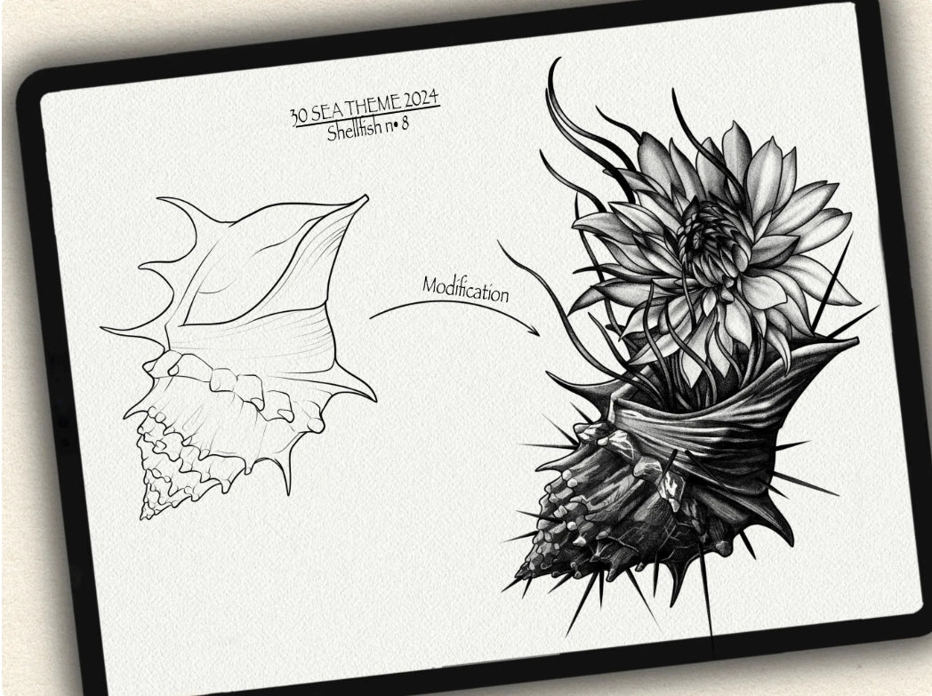 30 Sea Theme Tattoo Brushes – Stamp Set for Procreate, Photoshop & CSP | Collection 2024