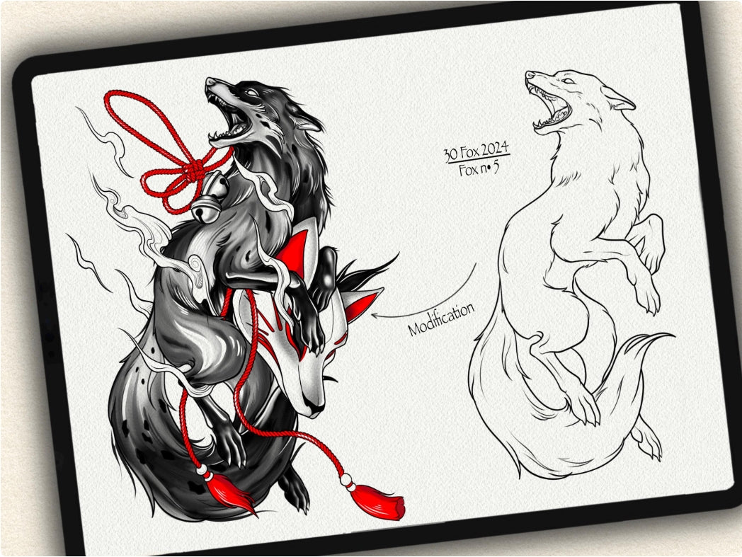 30 Fox Tattoo Brushes – Stamp Set for Procreate, Photoshop & CSP | Collection 2024