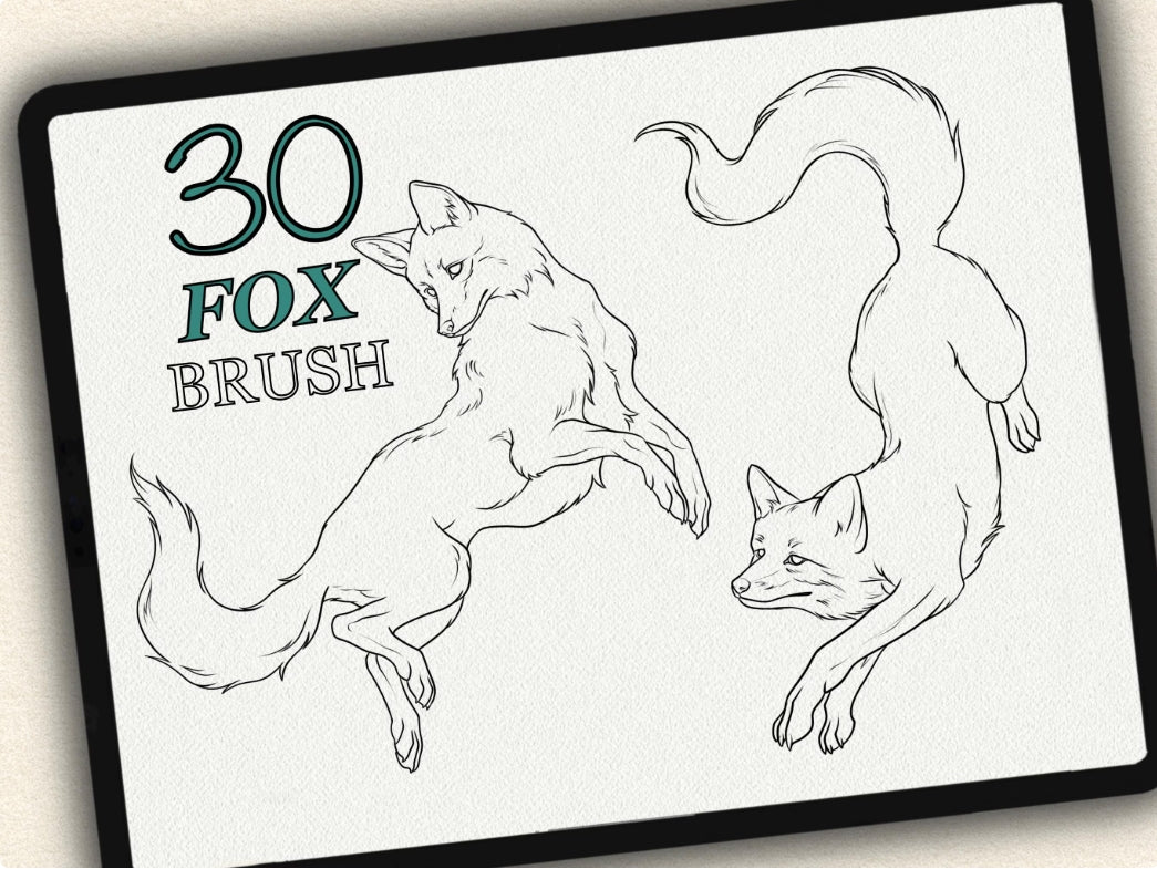 30 Fox Tattoo Brushes – Stamp Set for Procreate, Photoshop & CSP | Collection 2024