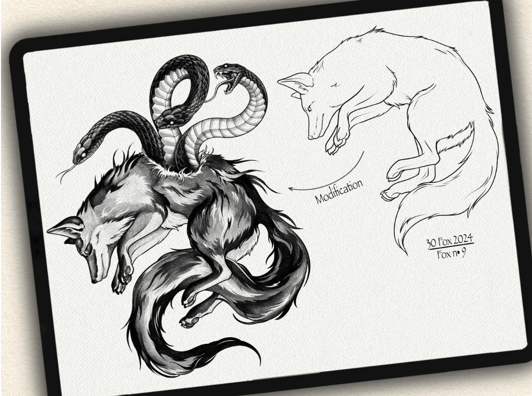 30 Fox Tattoo Brushes – Stamp Set for Procreate, Photoshop & CSP | Collection 2024