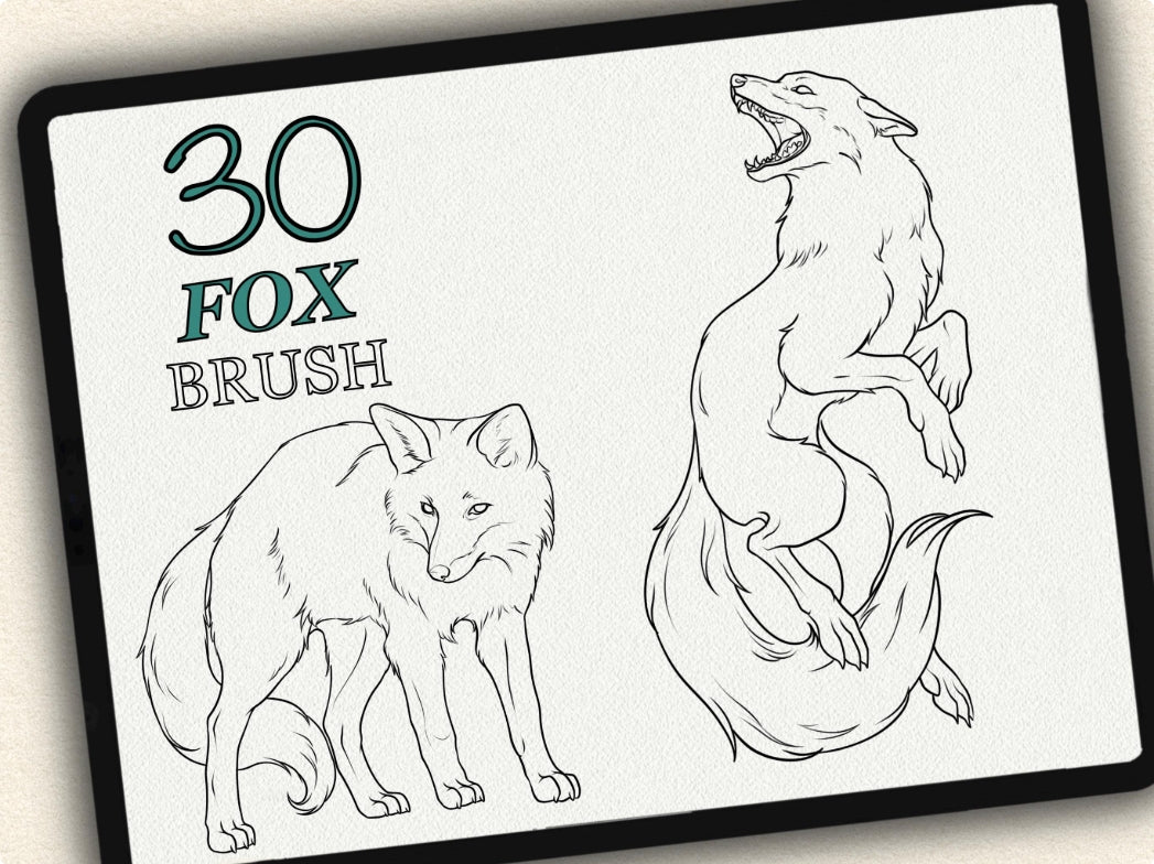 30 Fox Tattoo Brushes – Stamp Set for Procreate, Photoshop & CSP | Collection 2024