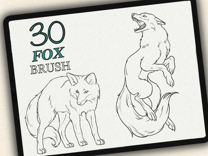 30 Fox Tattoo Brushes – Stamp Set for Procreate, Photoshop & CSP | Collection 2024