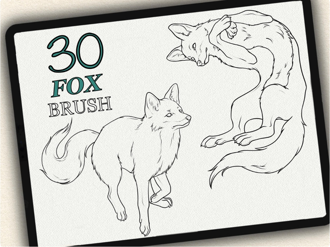 30 Fox Tattoo Brushes – Stamp Set for Procreate, Photoshop & CSP | Collection 2024