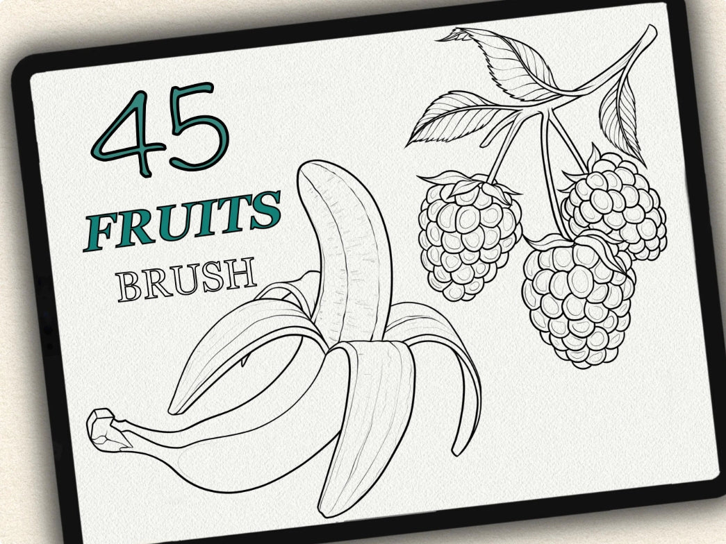 45 Fruits Tattoo Brushes – Stamp Set for Procreate, Photoshop & CSP | Collection 2024