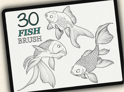30 Fish Tattoo Brushes – Stamp Set for Procreate, Photoshop & CSP | Collection 2024