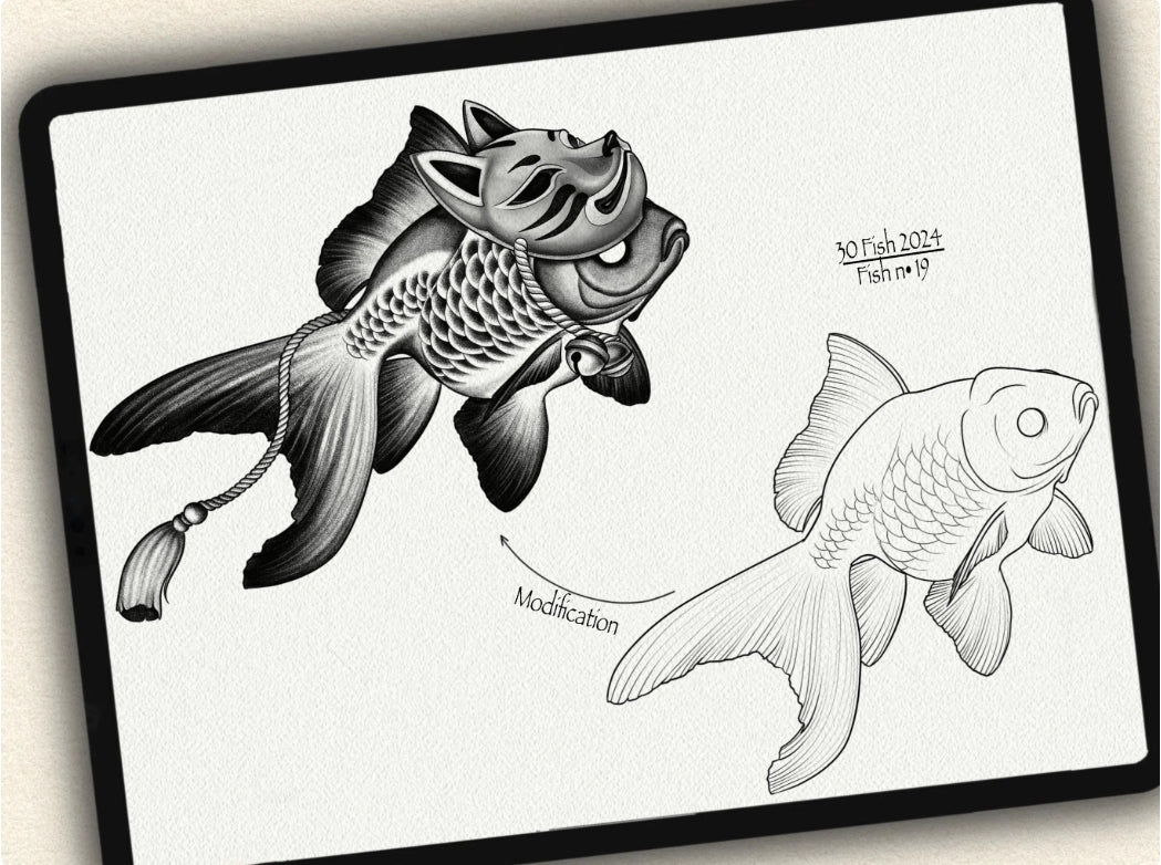 30 Fish Tattoo Brushes – Stamp Set for Procreate, Photoshop & CSP | Collection 2024