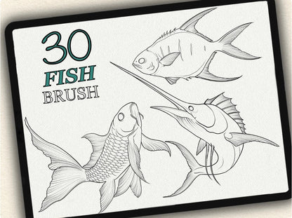 30 Fish Tattoo Brushes – Stamp Set for Procreate, Photoshop & CSP | Collection 2024