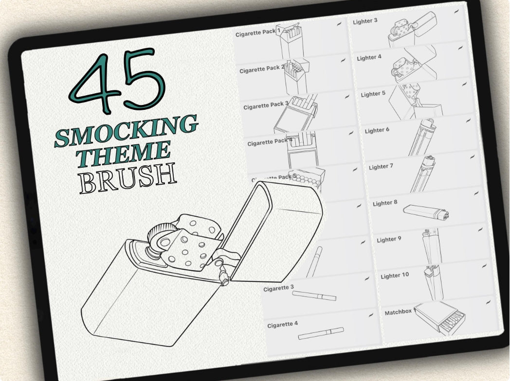 45 Smocking Theme  Tattoo Brushes – Stamp Set for Procreate, Photoshop & CSP | Collection 2024