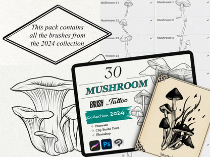 650 Tattoo Brushes – Stamp Set for Procreate, Photoshop & Clip Studio Paint | Collection 2024