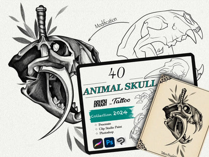 650 Tattoo Brushes – Stamp Set for Procreate, Photoshop & Clip Studio Paint | Collection 2024