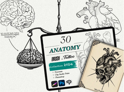 650 Tattoo Brushes – Stamp Set for Procreate, Photoshop & Clip Studio Paint | Collection 2024