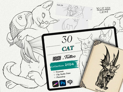 650 Tattoo Brushes – Stamp Set for Procreate, Photoshop & Clip Studio Paint | Collection 2024