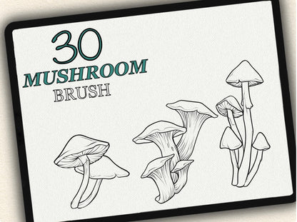 30 Mushroom Tattoo Brushes – Stamp Set for Procreate, Photoshop & CSP | Collection 2024