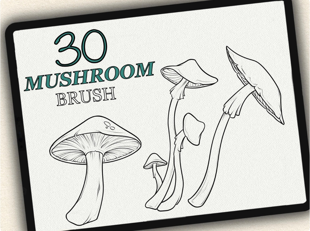 30 Mushroom Tattoo Brushes – Stamp Set for Procreate, Photoshop & CSP | Collection 2024