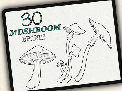 30 Mushroom Tattoo Brushes – Stamp Set for Procreate, Photoshop & CSP | Collection 2024