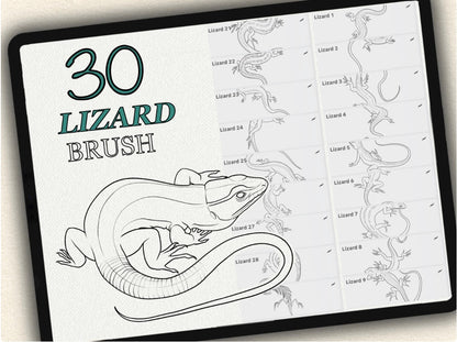30 Lizard Theme Tattoo Brushes – Stamp Set for Procreate, Photoshop & CSP | Collection 2024