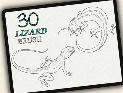 30 Lizard Theme Tattoo Brushes – Stamp Set for Procreate, Photoshop & CSP | Collection 2024