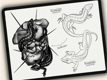 30 Lizard Theme Tattoo Brushes – Stamp Set for Procreate, Photoshop & CSP | Collection 2024