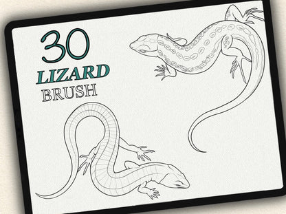 30 Lizard Theme Tattoo Brushes – Stamp Set for Procreate, Photoshop & CSP | Collection 2024