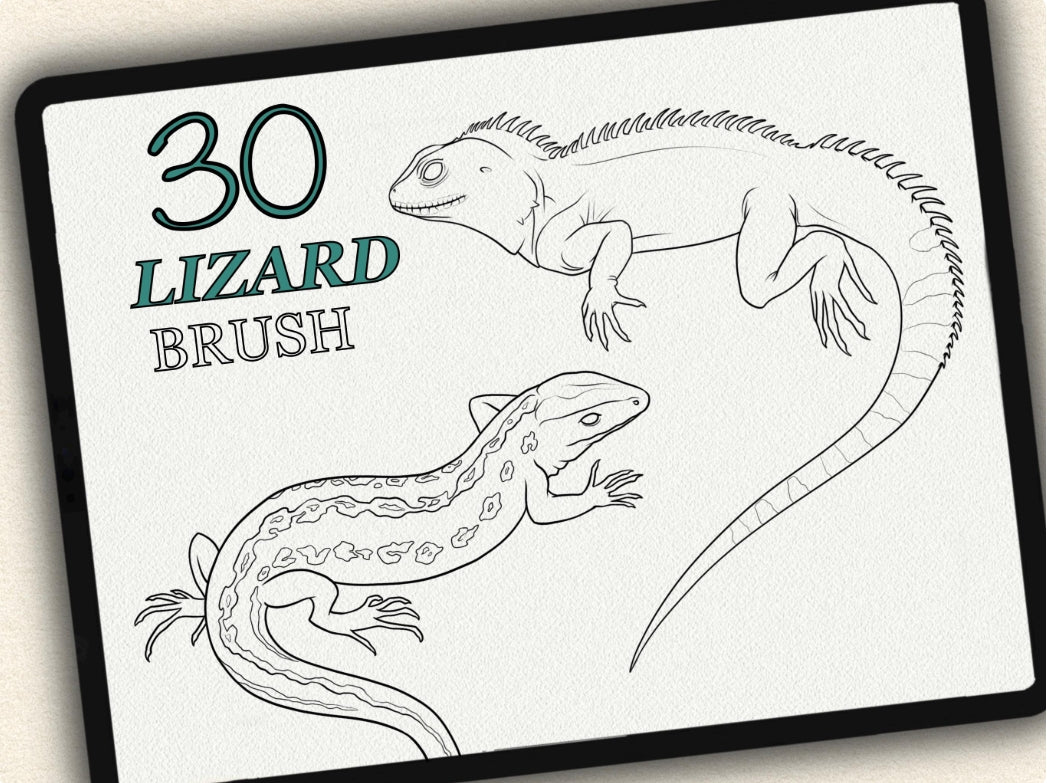30 Lizard Theme Tattoo Brushes – Stamp Set for Procreate, Photoshop & CSP | Collection 2024