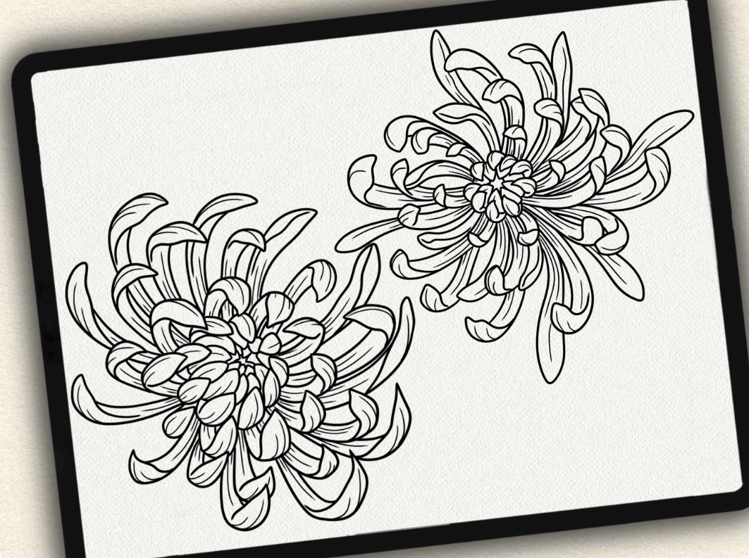30 Chrysanthemum Tattoo Brushes – Stamp Set for Procreate, Photoshop & CSP | Collection 2022