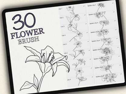 30 Flower Tattoo Brushes – Stamp Set for Procreate, Photoshop & CSP | Collection 2022