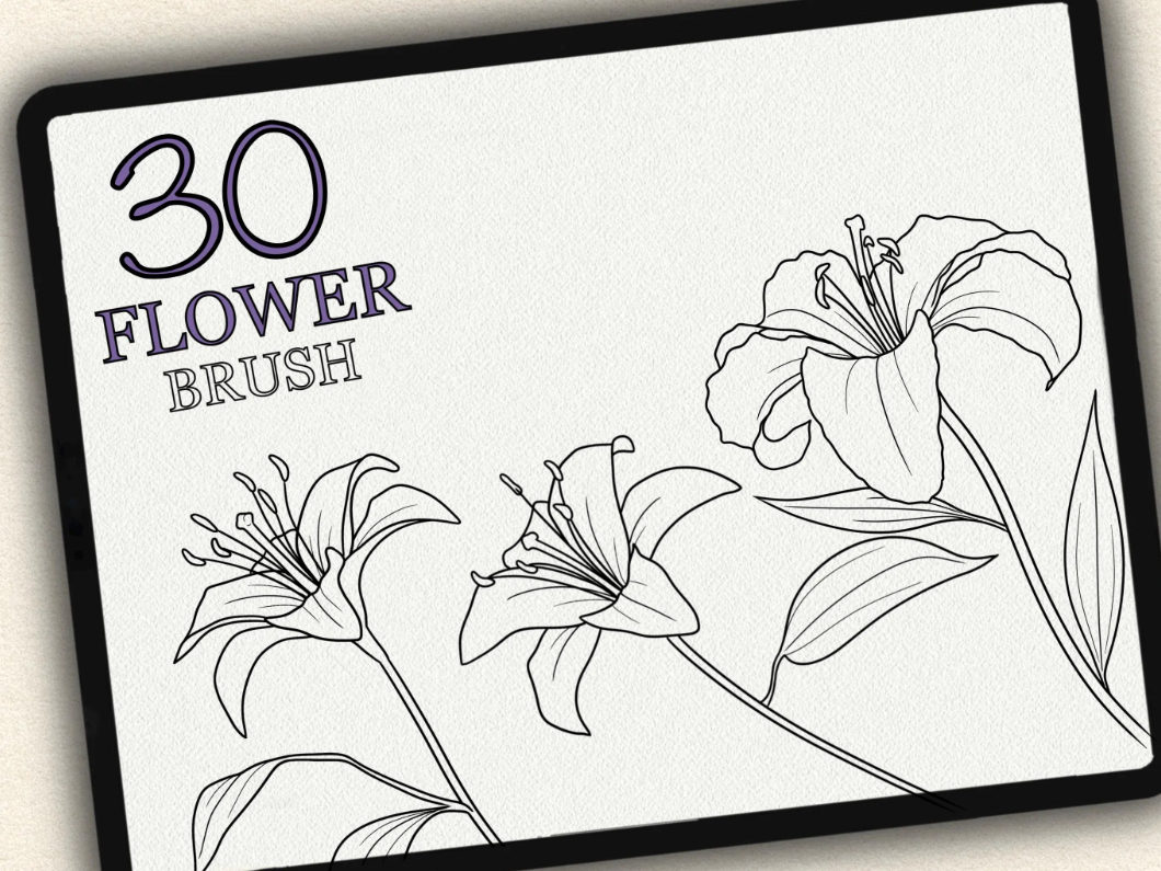 30 Flower Tattoo Brushes – Stamp Set for Procreate, Photoshop & CSP | Collection 2022