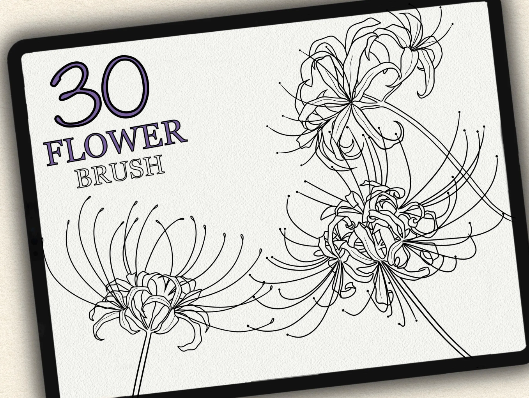 30 Flower Tattoo Brushes – Stamp Set for Procreate, Photoshop & CSP | Collection 2022