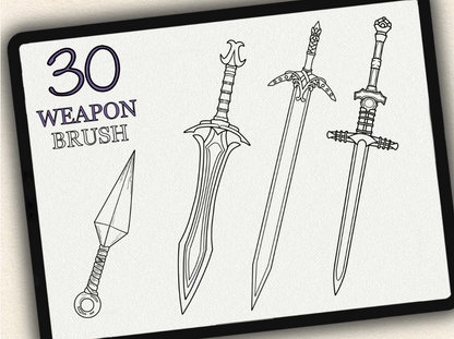 30 Weapon Tattoo Brushes – Stamp Set for Procreate, Photoshop & CSP | Collection 2022