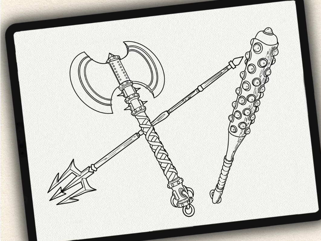 30 Weapon Tattoo Brushes – Stamp Set for Procreate, Photoshop & CSP | Collection 2022