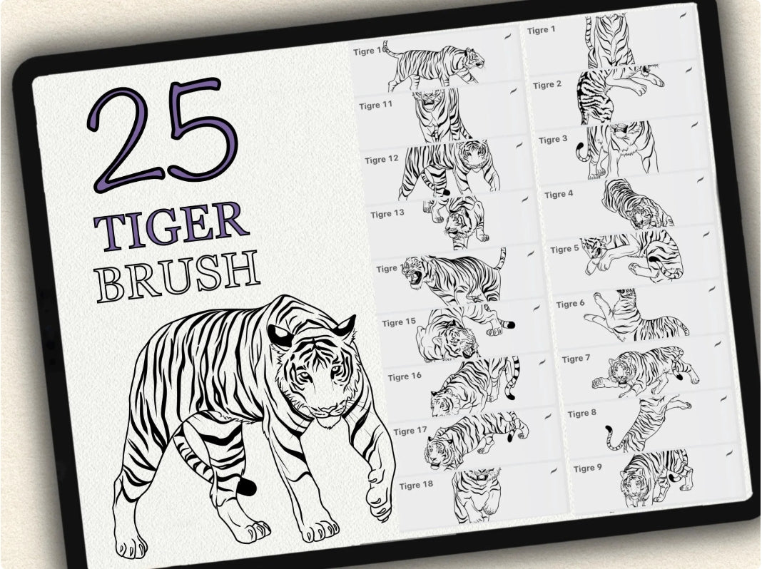25 Tiger Tattoo Brushes – Stamp Set for Procreate, Photoshop & CSP | Collection 2022