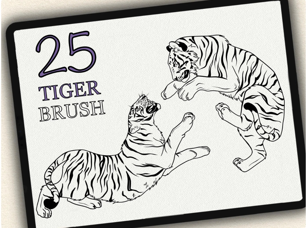 25 Tiger Tattoo Brushes – Stamp Set for Procreate, Photoshop & CSP | Collection 2022
