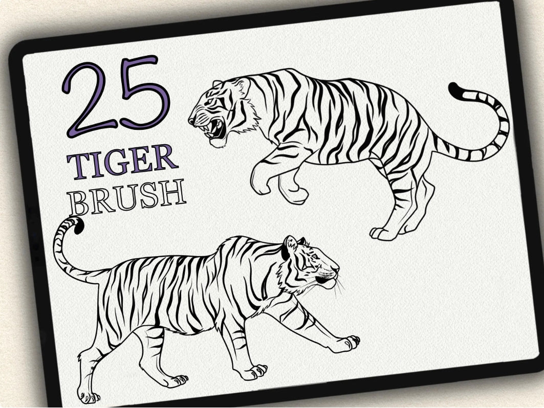 25 Tiger Tattoo Brushes – Stamp Set for Procreate, Photoshop & CSP | Collection 2022