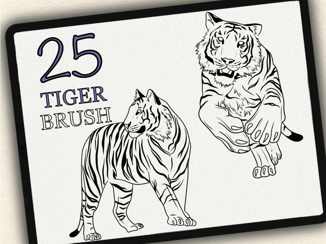 25 Tiger Tattoo Brushes – Stamp Set for Procreate, Photoshop & CSP | Collection 2022