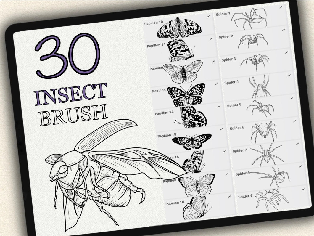 30 Insect Tattoo Brushes – Stamp Set for Procreate, Photoshop & CSP | Collection 2022