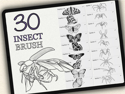 30 Insect Tattoo Brushes – Stamp Set for Procreate, Photoshop & CSP | Collection 2022