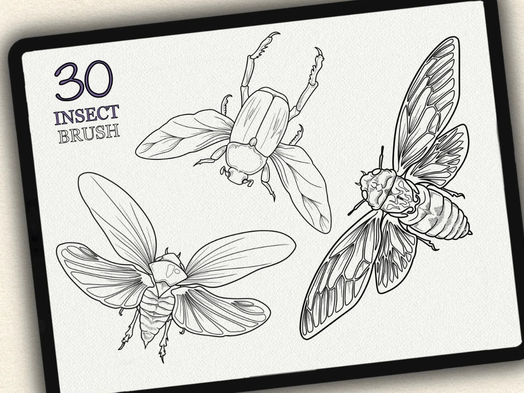 30 Insect Tattoo Brushes – Stamp Set for Procreate, Photoshop & CSP | Collection 2022